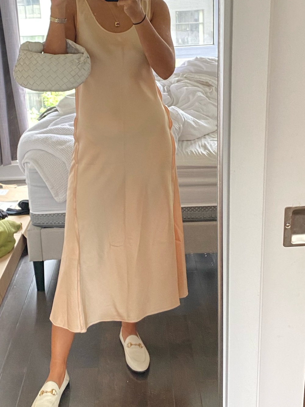 Acne Studios Satin Slip Midi Dress in Blush